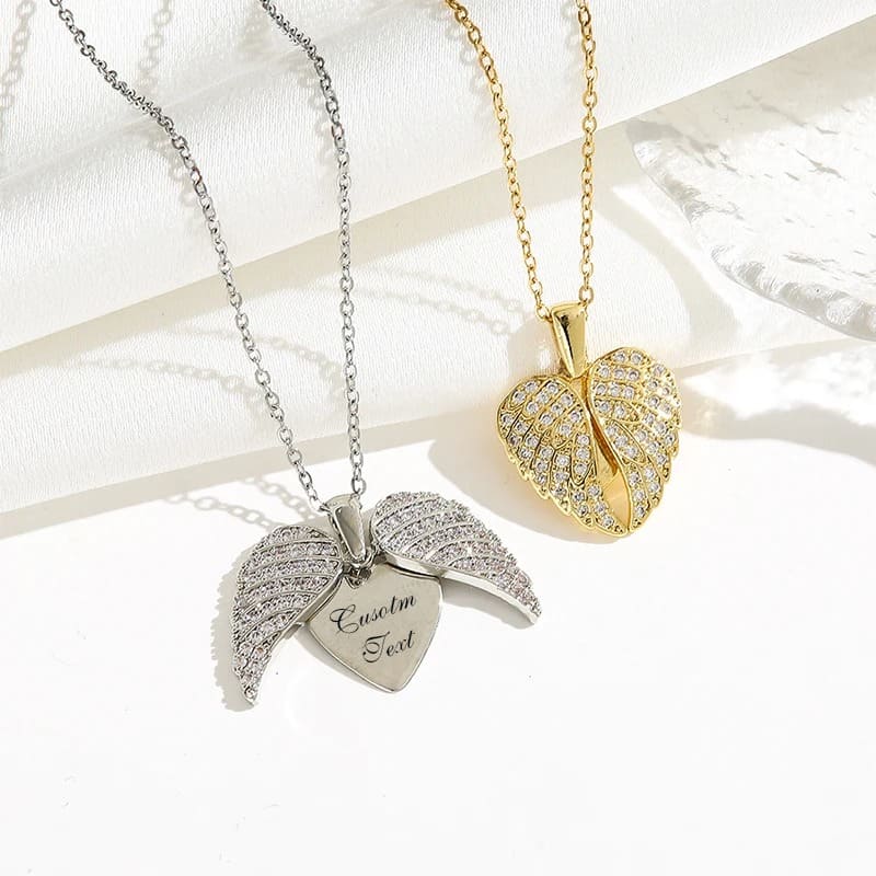 Collier Cœur Personnalisé avec Ailes d'Ange Prénom