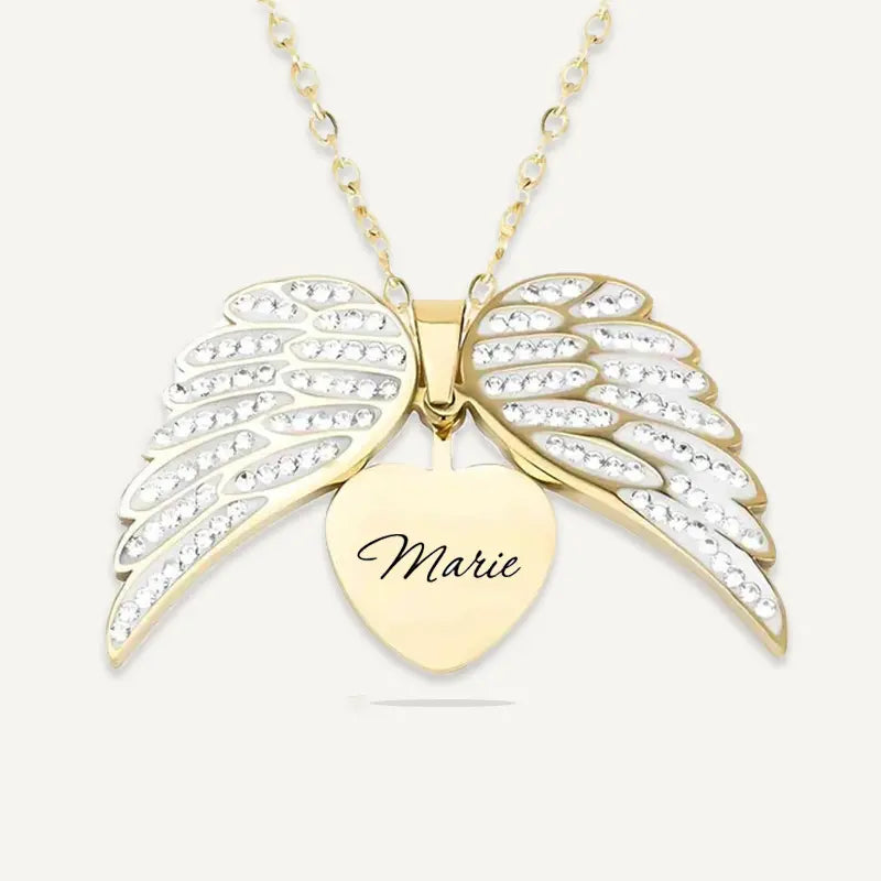 Collier Cœur Personnalisé avec Ailes d'Ange