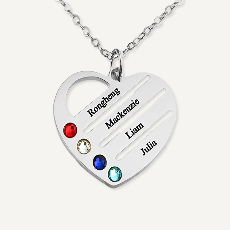 Collier Cœur Personnalisé avec Pierres de Naissances Argent