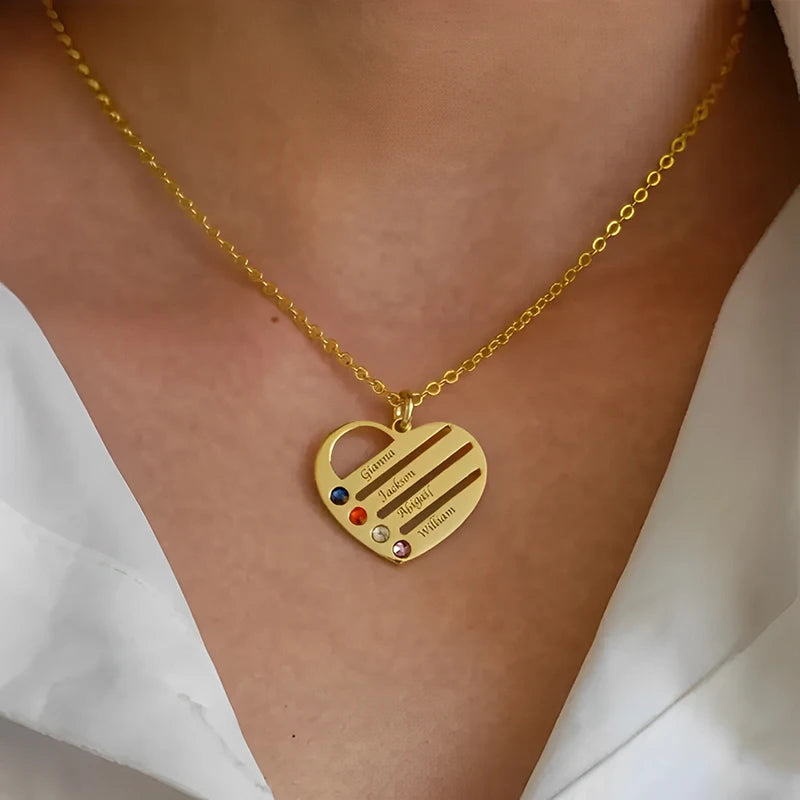 Collier Cœur Personnalisé avec Pierres de Naissances Femme