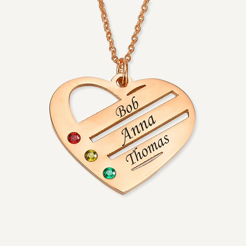 Collier Cœur Personnalisé avec Pierres de Naissances Or Rose