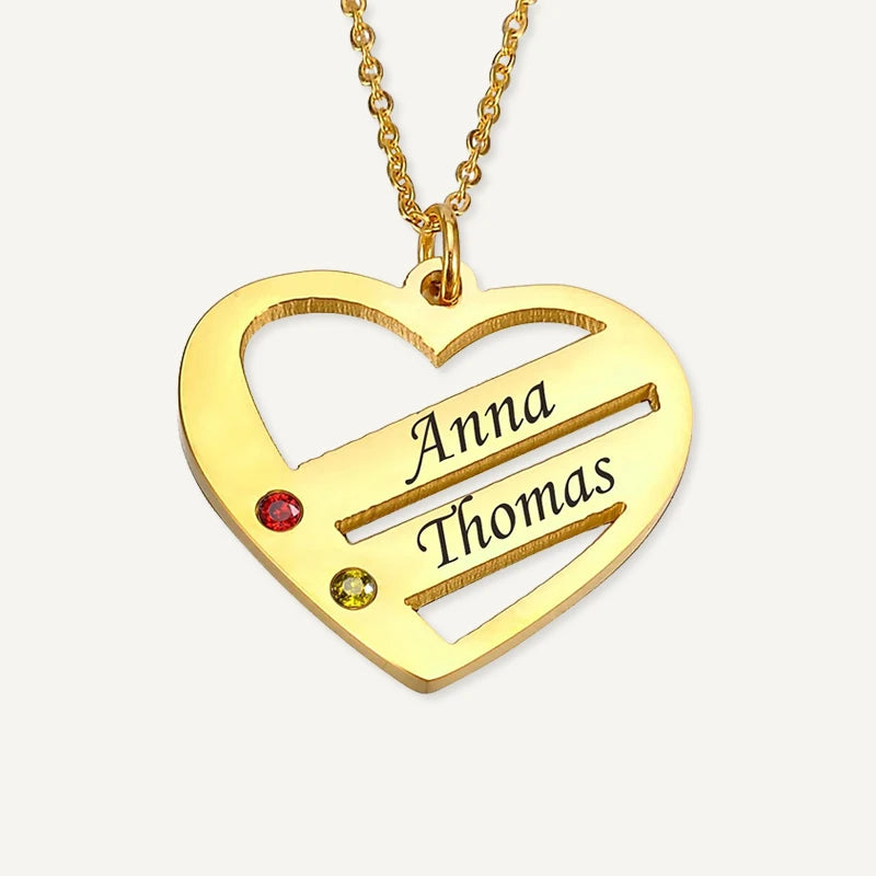 Collier Cœur Personnalisé avec Pierres de Naissances Or