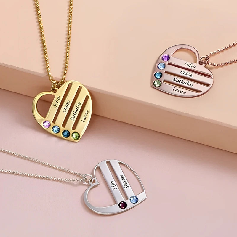 Collier Cœur Personnalisé avec Pierres de Naissances