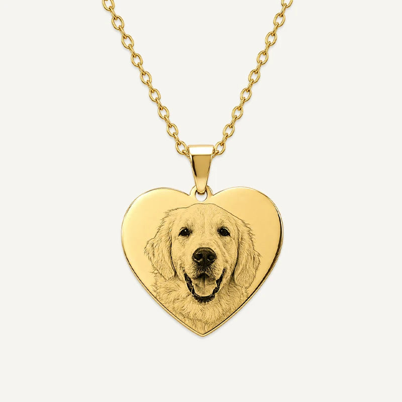 Collier Cœur Photo Gravée Chien Or