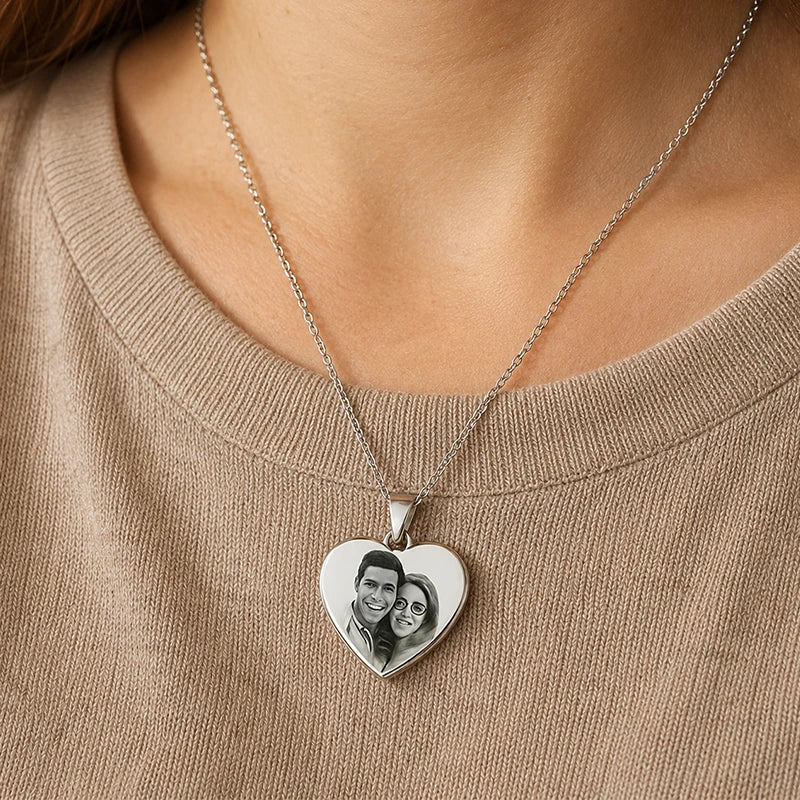 Collier Cœur Photo Gravée Femme