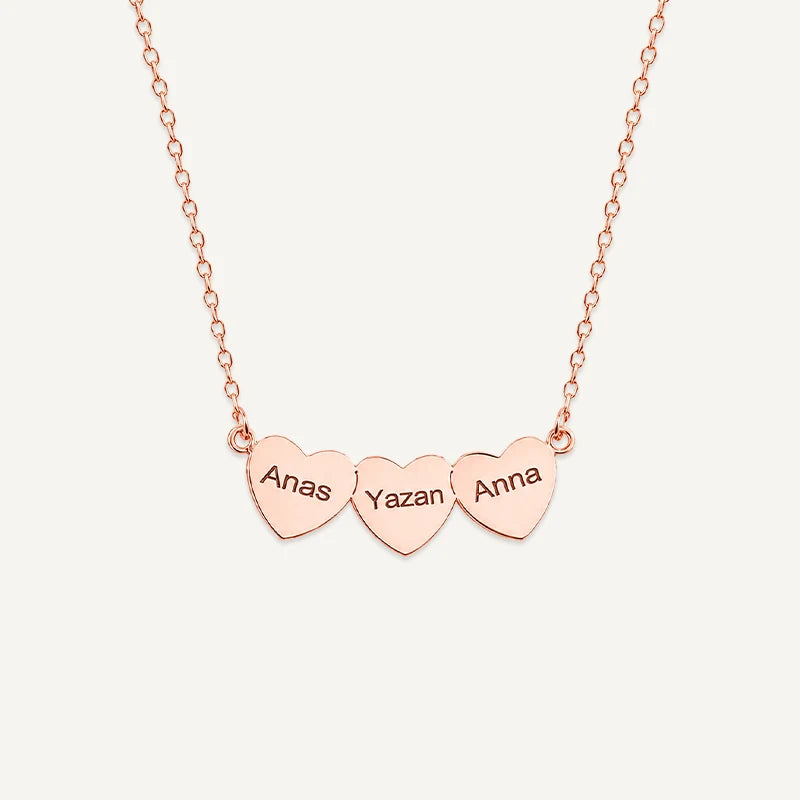 Collier Cœurs Prénoms Gravés Or Rose