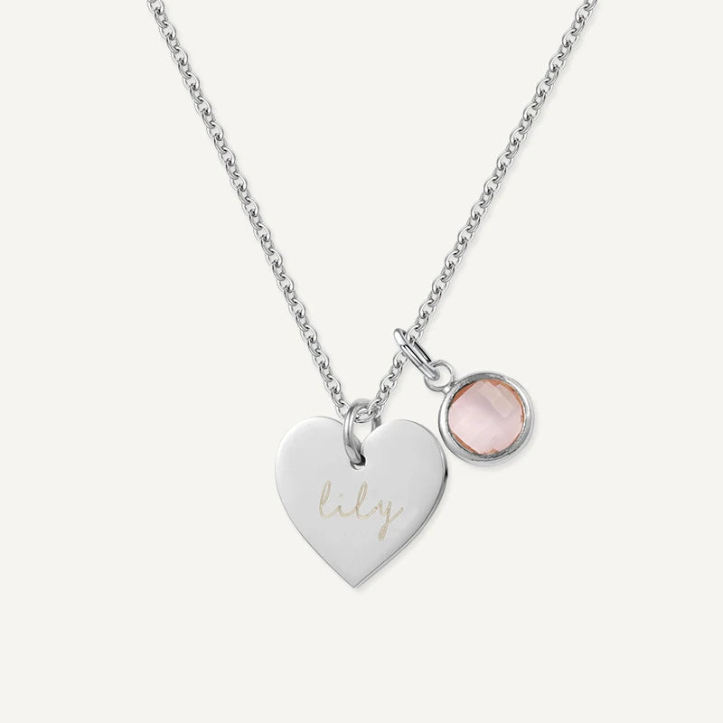 Collier Cœur Prénom avec Pierre de Naissance Argent