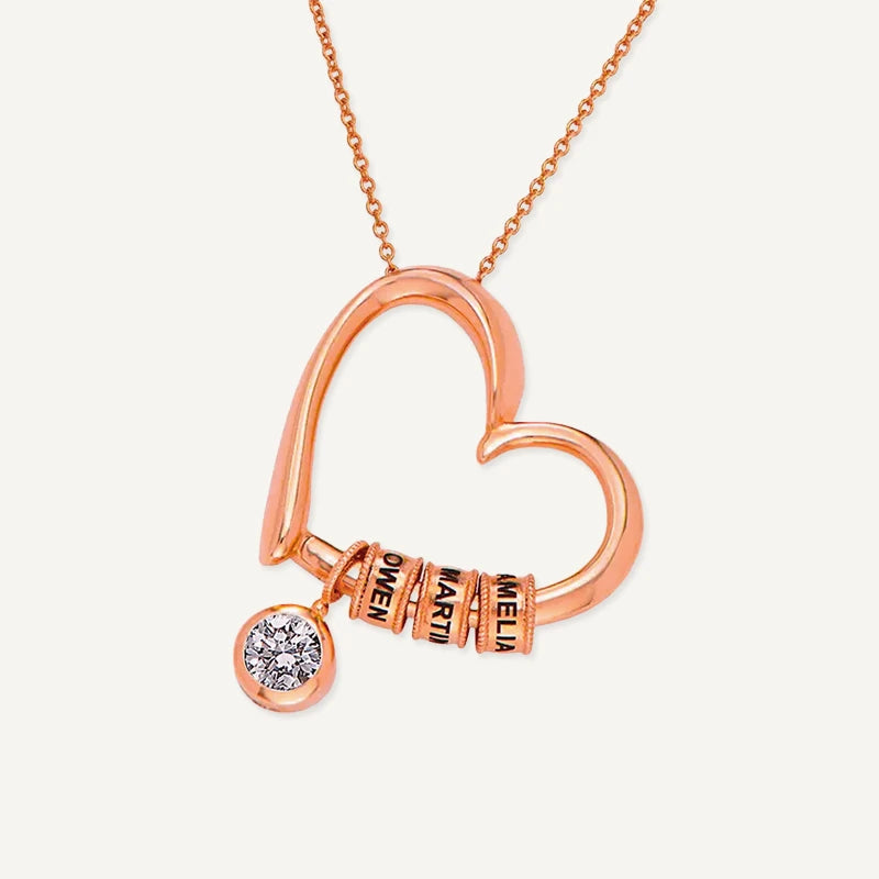 Collier Cœur Prénoms avec Pierre de Naissance Or Rose