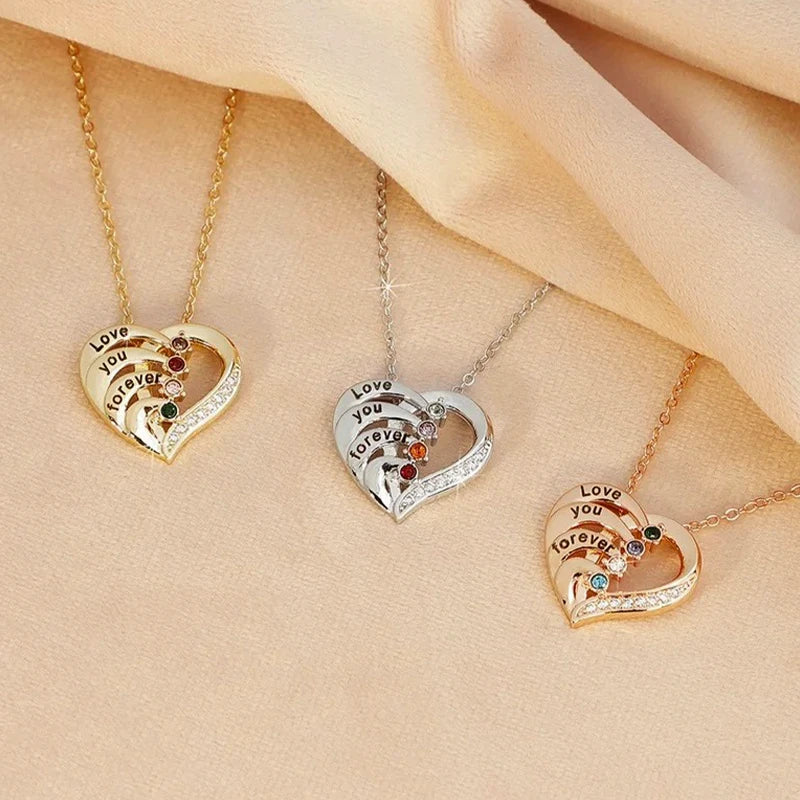 Collier Cœur Prénoms avec Pierres de Naissances Acier Inoxydable