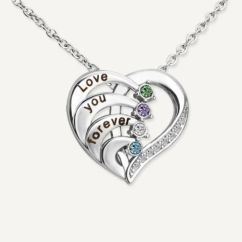 Collier Cœur Prénoms avec Pierres de Naissances Argent