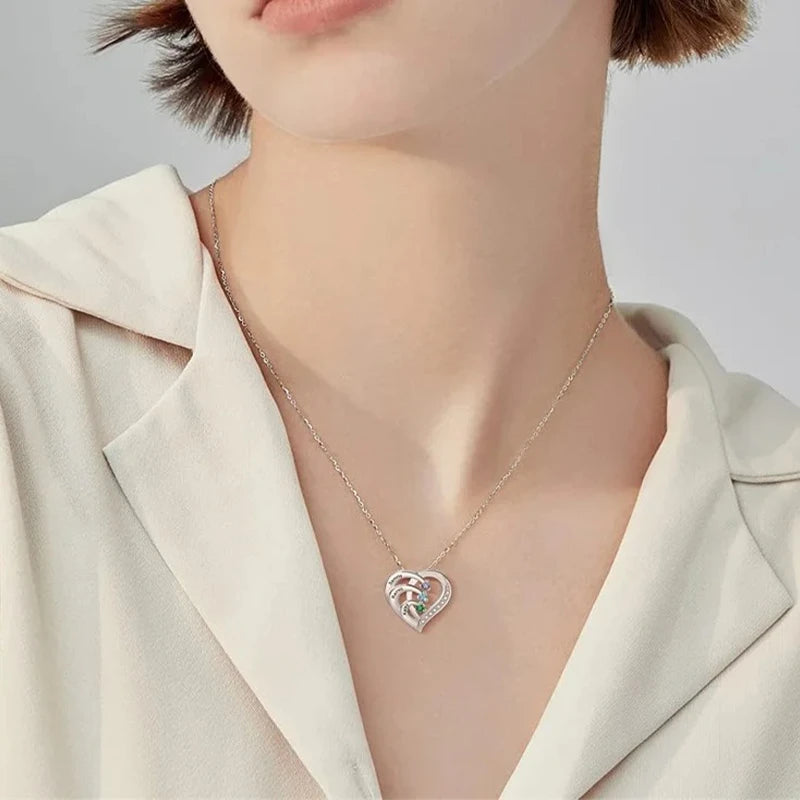 Collier Cœur Prénoms avec Pierres de Naissances Femme