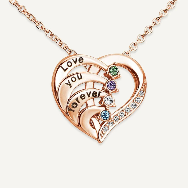 Collier Cœur Prénoms avec Pierres de Naissances Or Rose