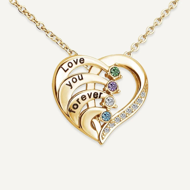 Collier Cœur Prénoms avec Pierres de Naissances Or