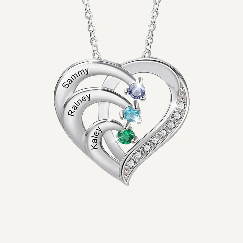 Collier Cœur Prénoms avec Pierres de Naissances