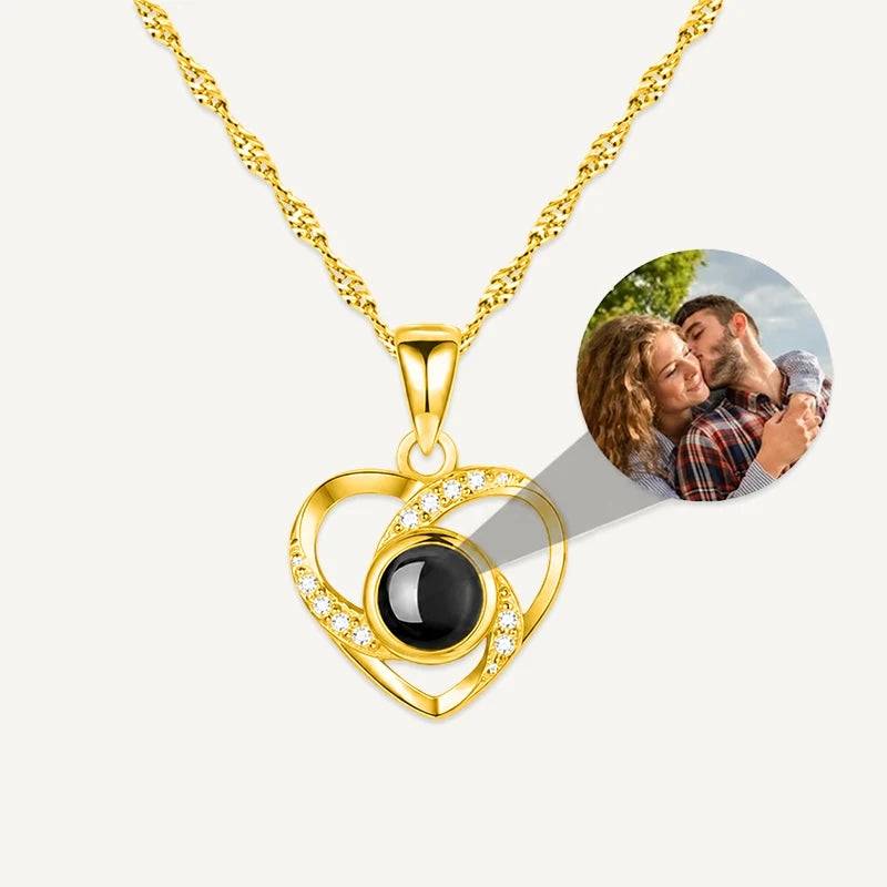 Collier Cœur Projection Photo Or