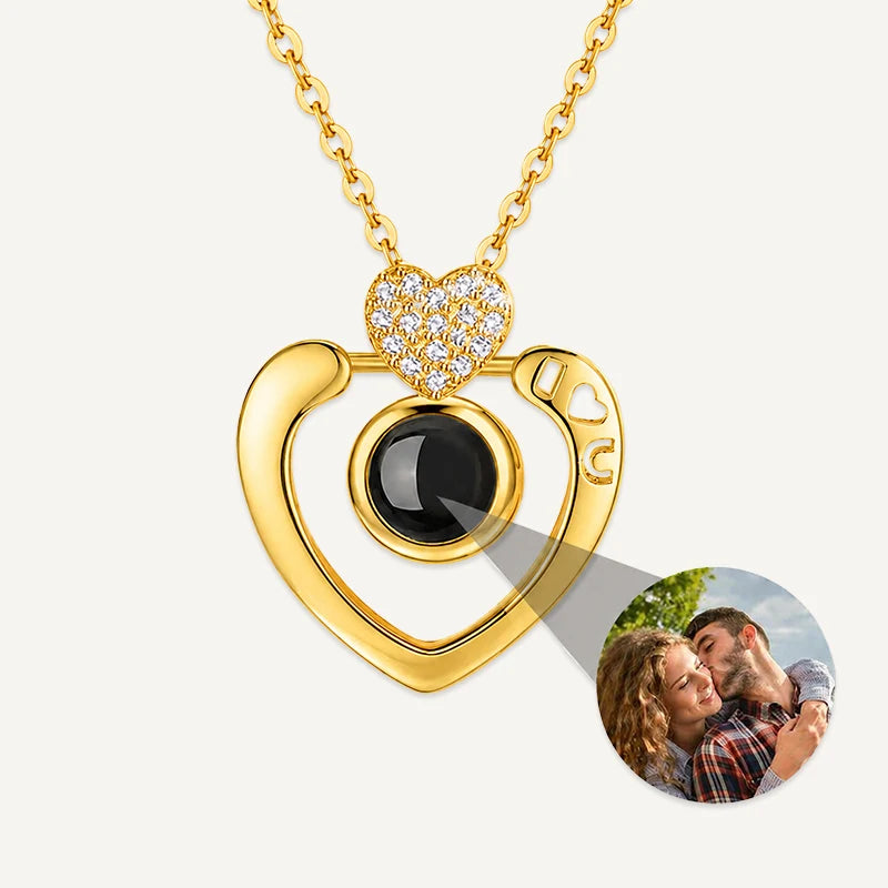 Collier Cœur Projection Photo Or