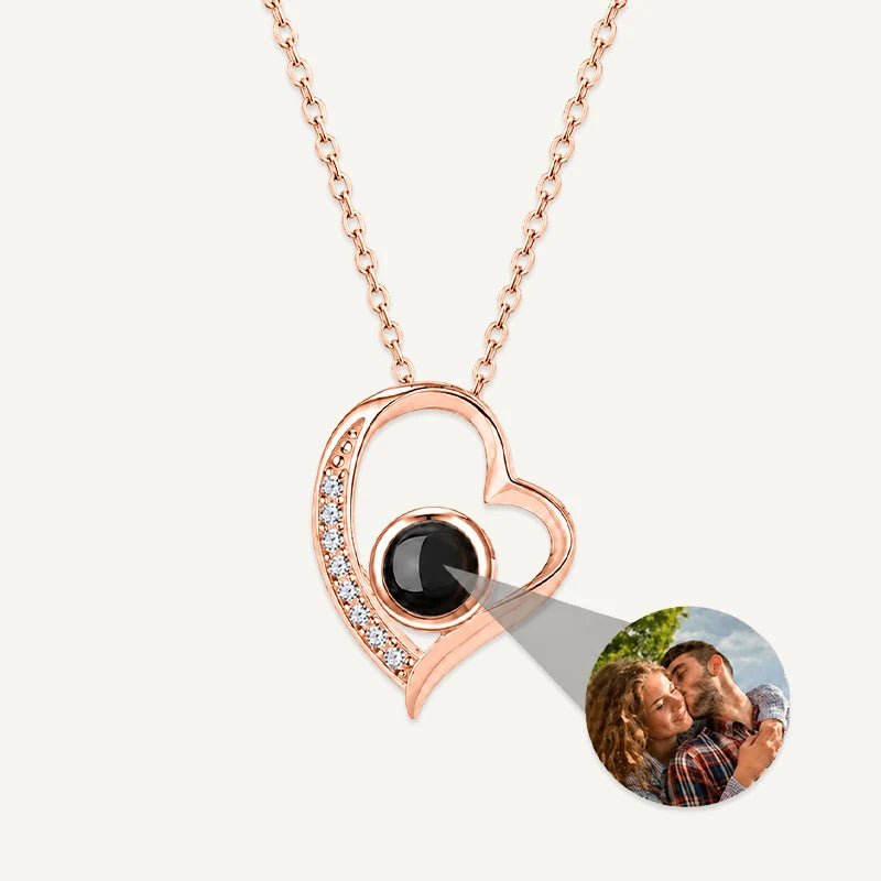Collier Cœur Projection Photo Or Rose
