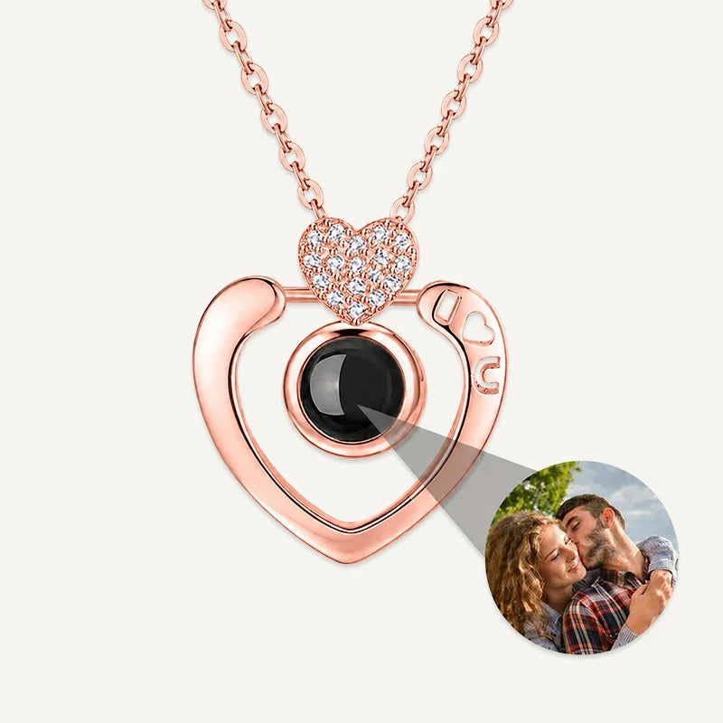 Collier Cœur Projection Photo Or Rose