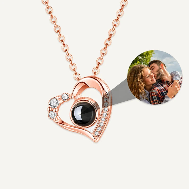 Collier Cœur Projection Photo Or Rose