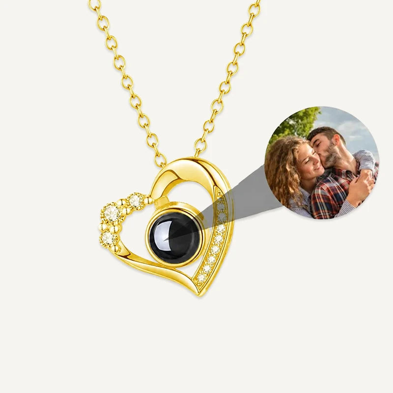 Collier Cœur Projection Photo Or