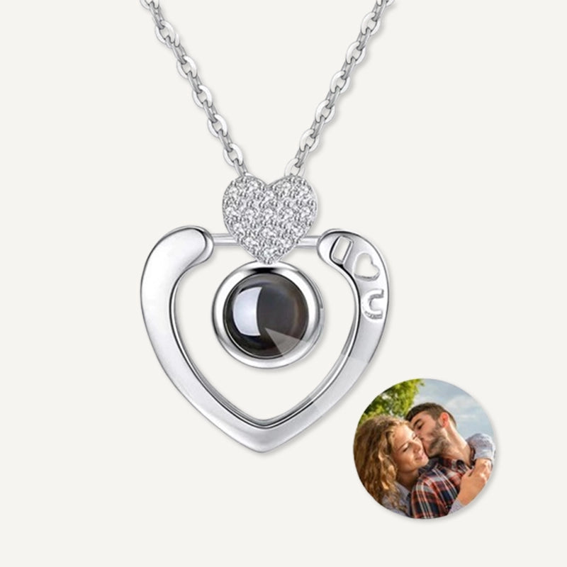 Collier Cœur Projection Photo en Argent