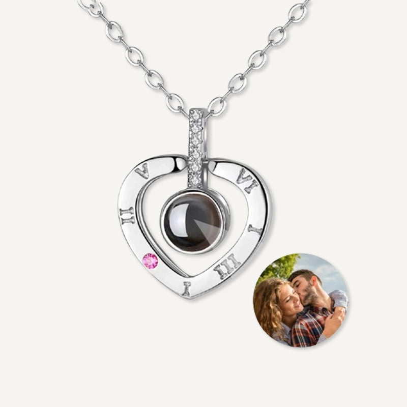 Collier Cœur Projection Photo en Argent