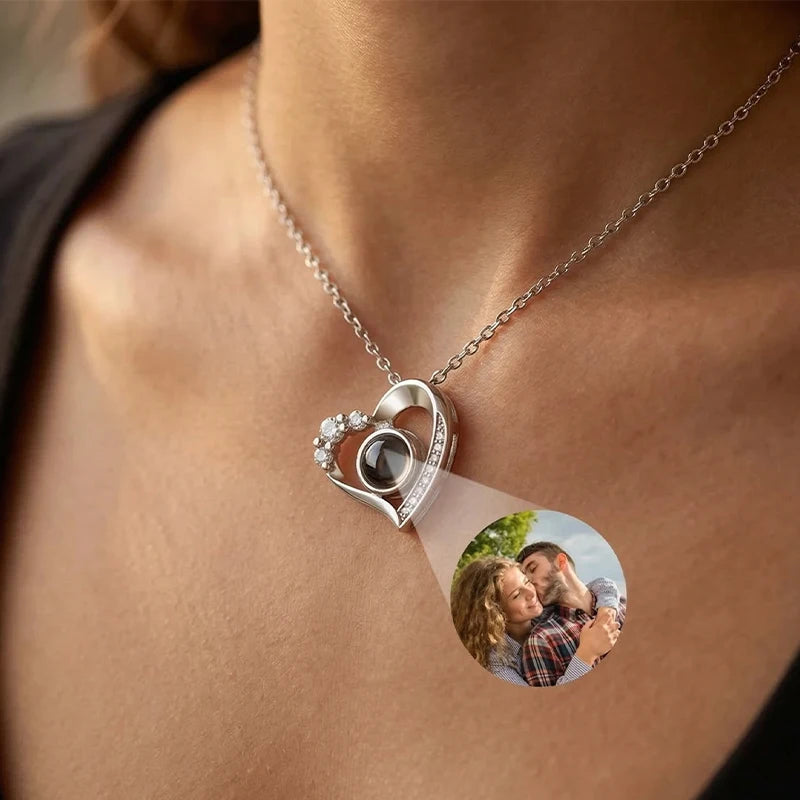 Collier Cœur Projection Photo en Argent Femme