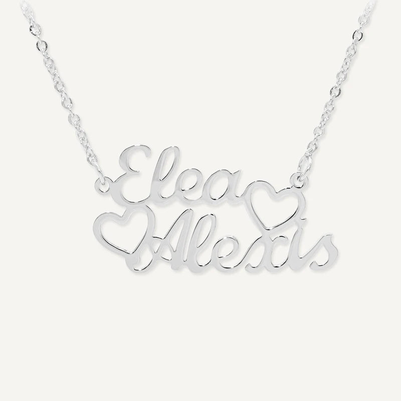 Collier Cœurs Double Prénoms Personnalisés Argent