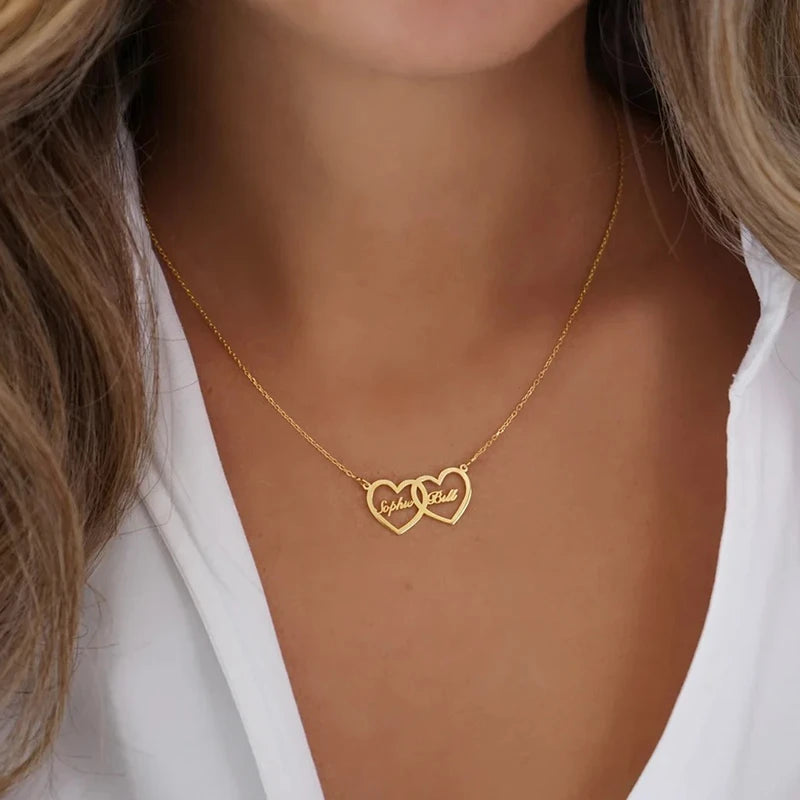Collier Cœurs Entrelacés 2 Prénoms Femme