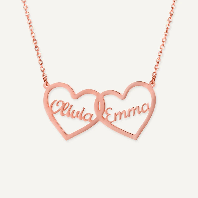 Collier Cœurs Entrelacés 2 Prénoms Or Rose