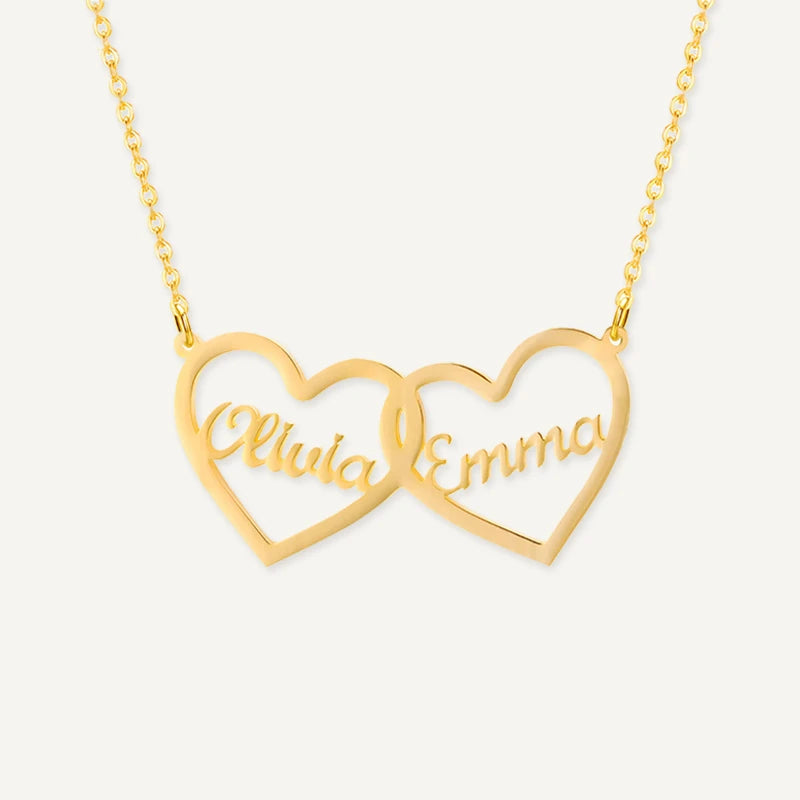 Collier Cœurs Entrelacés 2 Prénoms Or