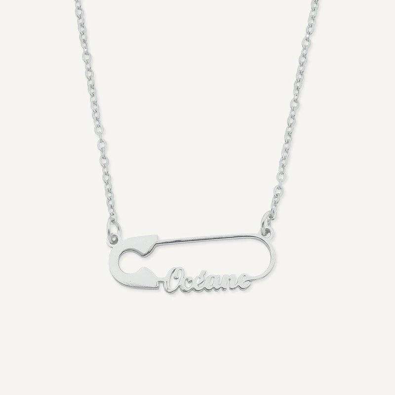 Collier Épingle à Nourrice Personnalisé avec Prénom Argent