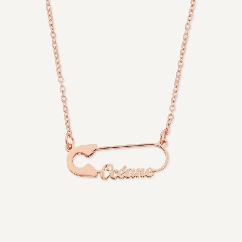 Collier Épingle à Nourrice Personnalisé avec Prénom Or Rose