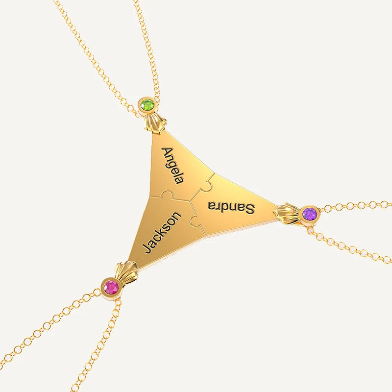 Collier Famille Puzzle Prénom avec Pierre de Naissance Acier Inoxydable