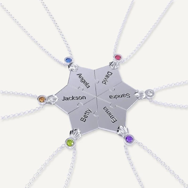 Collier Famille Puzzle Prénom avec Pierre de Naissance Argent