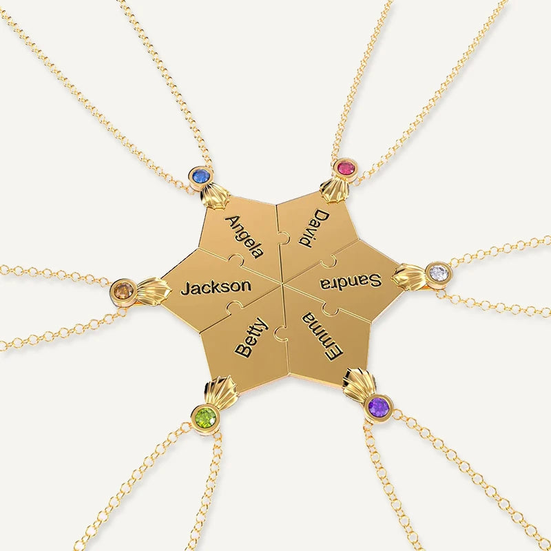 Collier Famille Puzzle Prénom avec Pierre de Naissance Or