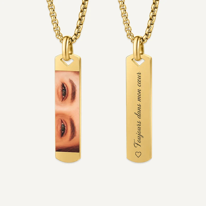 Collier Homme Photo Regard avec Gravure Or