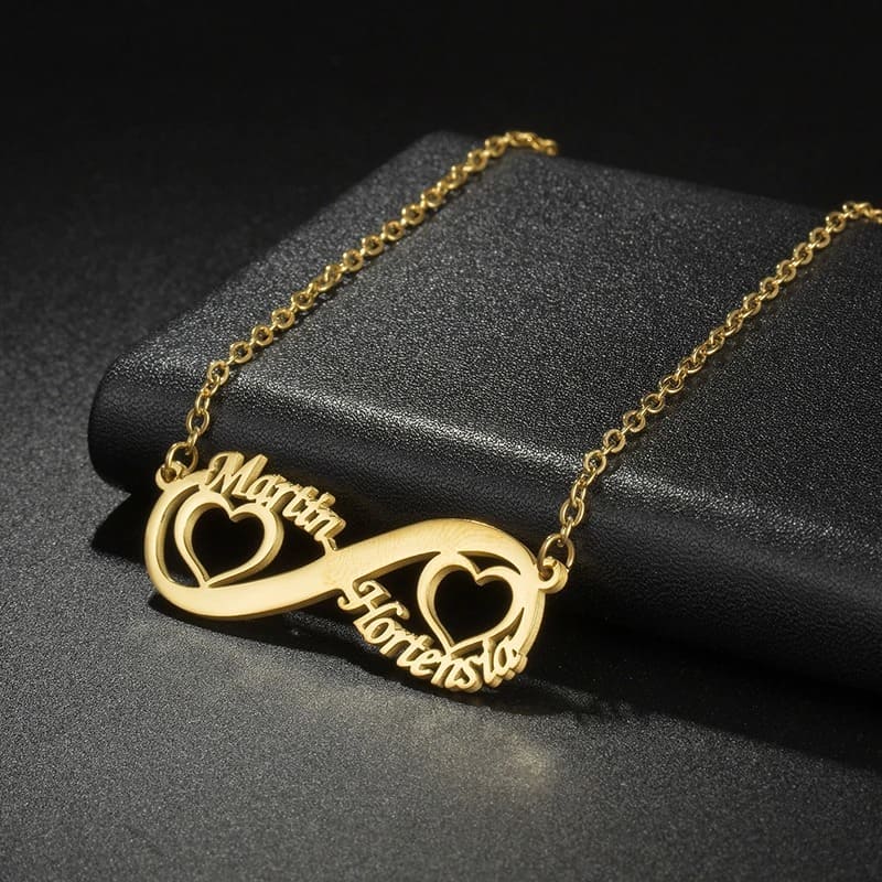 Collier Infini Prénoms Cœurs Acier Inoxydable