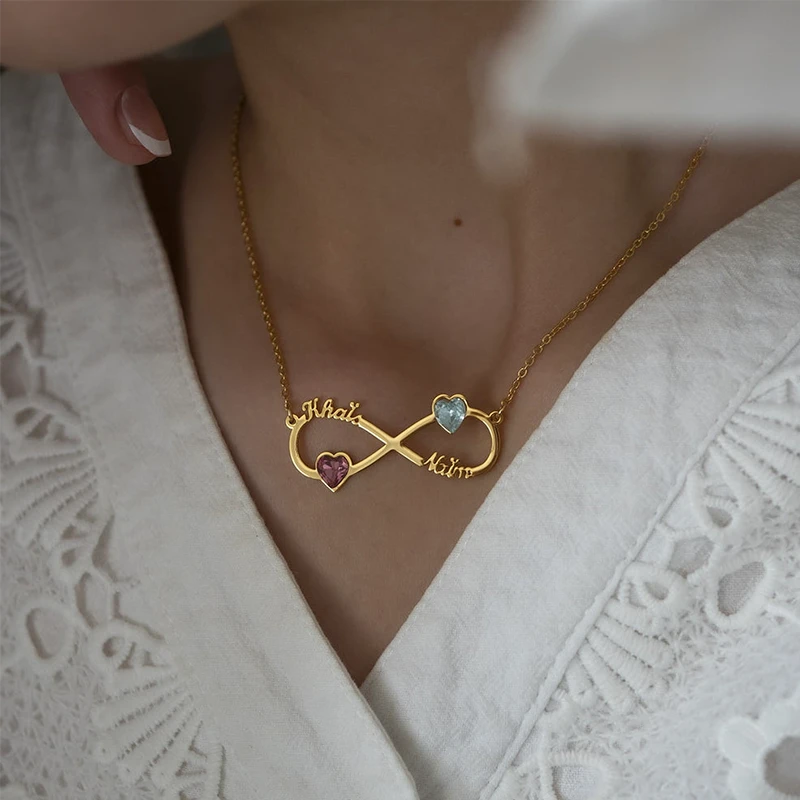 Collier Infini Prénoms avec Pierres de Naissances Femme