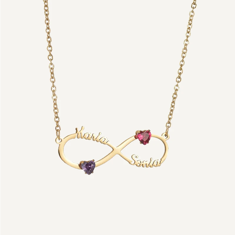 Collier Infini Prénoms avec Pierres de Naissances Or