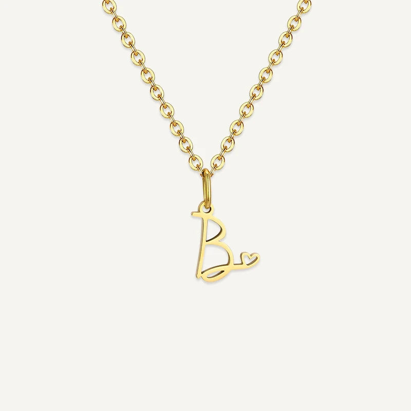 Collier Initiale Manuscrite avec Cœur B