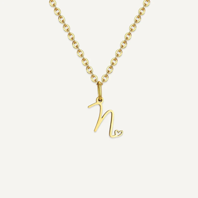 Collier Initiale Manuscrite avec Cœur N