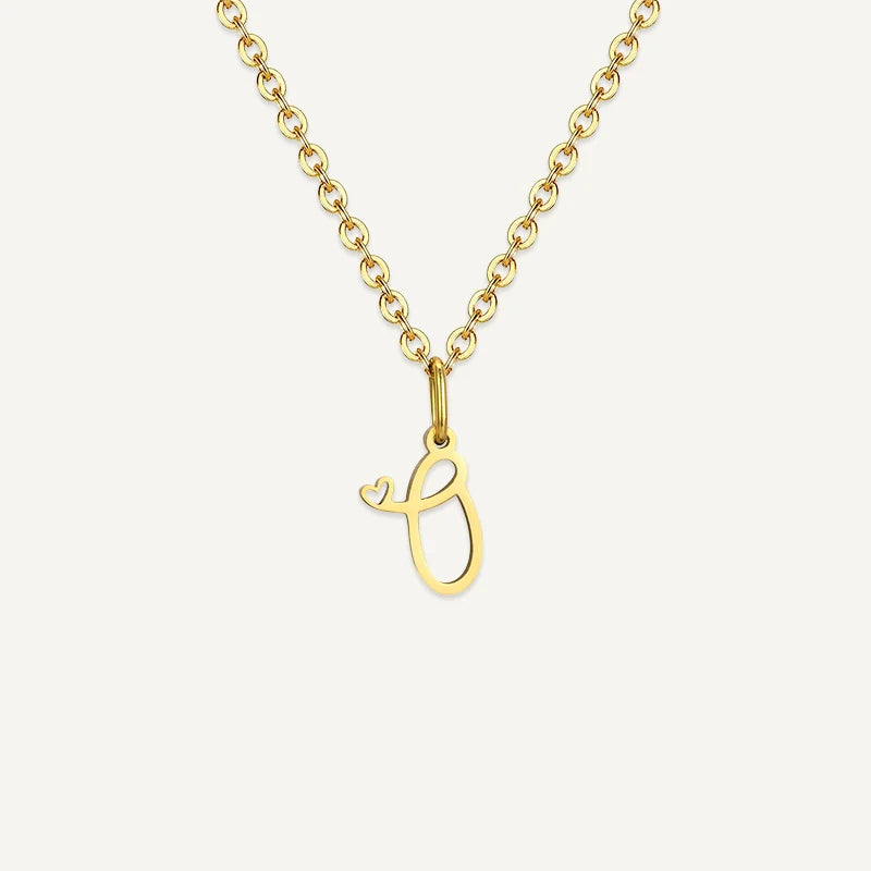Collier Initiale Manuscrite avec Cœur O