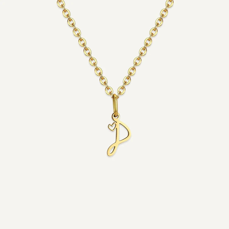 Collier Initiale Manuscrite avec Cœur P