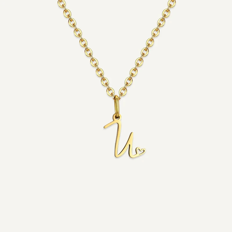 Collier Initiale Manuscrite avec Cœur U
