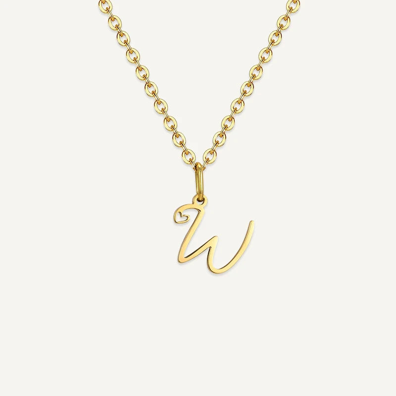 Collier Initiale Manuscrite avec Cœur W