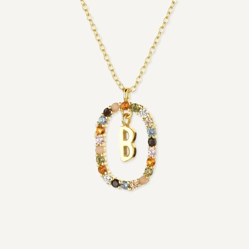 Collier Initiale Strass Multicolore Lettre B
