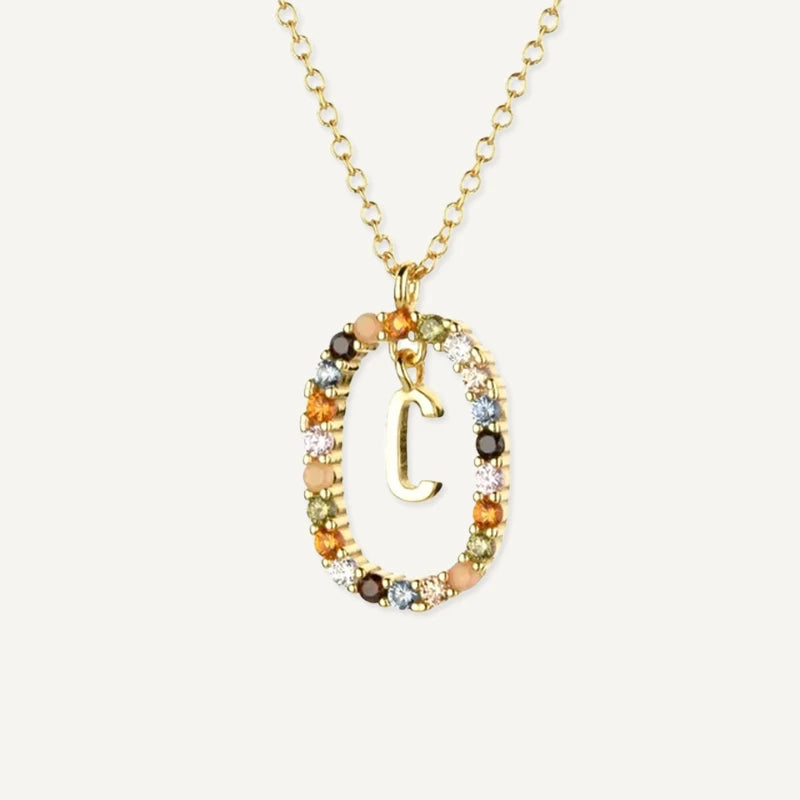 Collier Initiale Strass Multicolore Lettre C