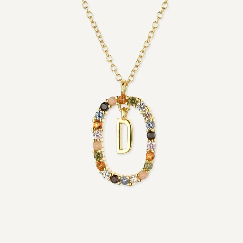 Collier Initiale Strass Multicolore Lettre D