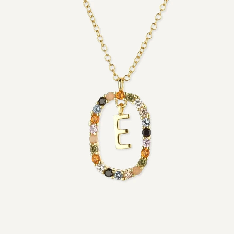 Collier Initiale Strass Multicolore Lettre E